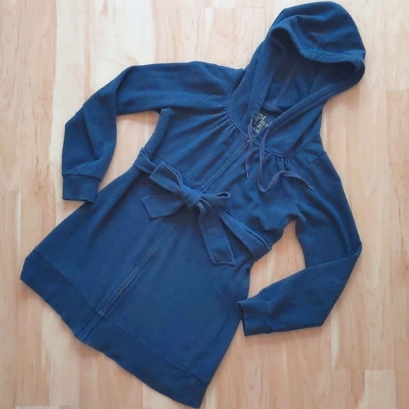 Plush & Lush Tops - Fitted Hoodie Tunic with tie/ belt, Small, soft, long, zipper, Plush & Lush